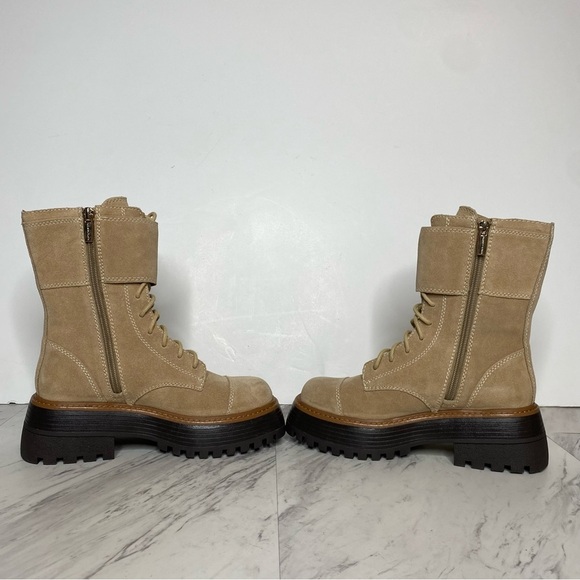 Vince Camuto Monchia Tan Suede Lace Up Lug Sole Boot 5M - Picture 5 of 14